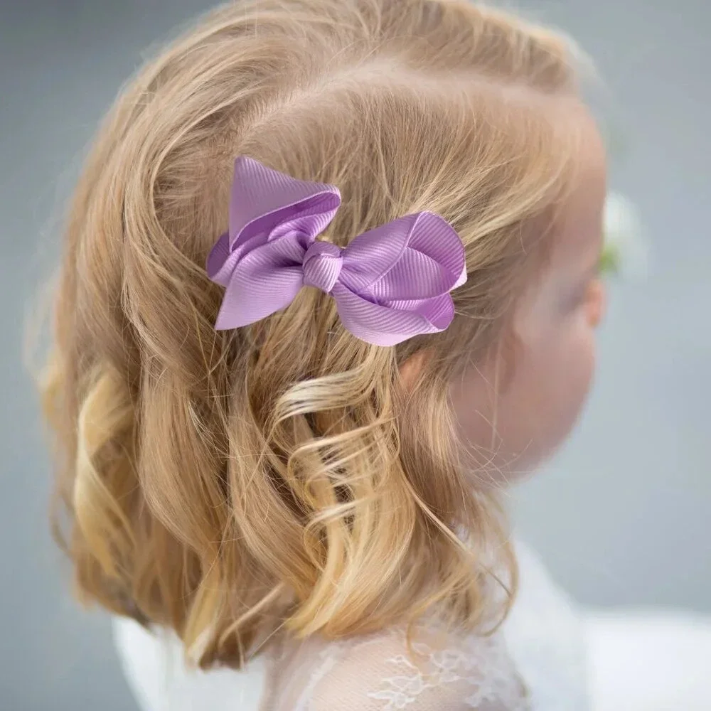 Set of 2 Pretty Girls Hair Bows Grosgrain Ribbon Clips Hair Accessories Purple